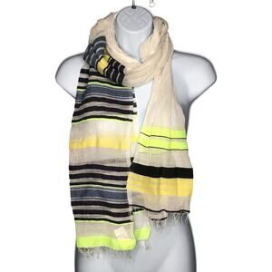 NWOT Lemlem Long Gauze Scarf White Blue Yellow Stripes